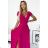 411-5 CRYSTAL long shimmering dress with a neckline - fuchsia