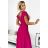 411-5 CRYSTAL long shimmering dress with a neckline - fuchsia