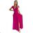 411-5 CRYSTAL long shimmering dress with a neckline - fuchsia