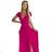 411-5 CRYSTAL long shimmering dress with a neckline - fuchsia