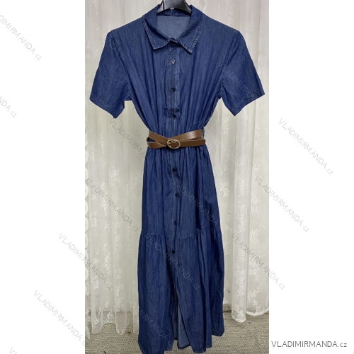 Women's Long Shirt Dress With Belt Short Sleeve (S/M ONE SIZE) ITALIAN FASHION IMPLP2329230205