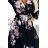 435-1 MARTINA Midi dress with a neckline and three frills - roses on a black background