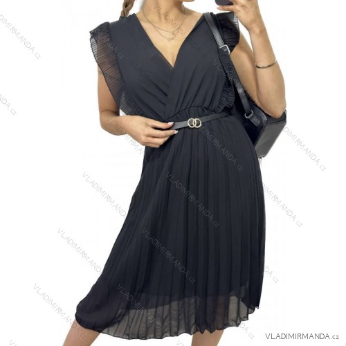 Women's Short Sleeve Shirt Dress (S / M ONE SIZE) ITALIAN FASHION IM422633 S/M black