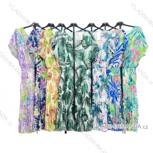 Chiffon Belted Floral Short Sleeve Women's Dress (S/M/L ONE SIZE) ITALIAN FASHION IM423260