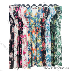 Women's Long Chiffon Floral Short Sleeve Dress (S/M ONE SIZE) ITALIAN FASHION IM423270