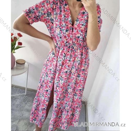 Women's Short Sleeve Long Shirt Dress (S/M ONE SIZE) ITALIAN FASHION IMWGB231515