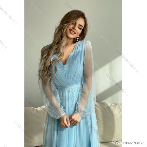 Women's Plus Size (42-46) Long Elegant Party Sleeveless Dress POLISH FASHION PMLBC23265-10 Light blue 42