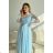 Women's Plus Size (42-46) Long Elegant Party Sleeveless Dress POLISH FASHION PMLBC23265-10 Light blue 42