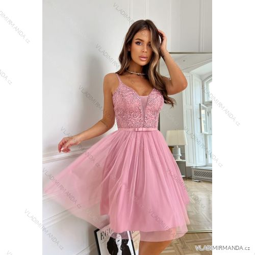 Women's Plus Size (42-46) Long Elegant Party Sleeveless Dress POLISH FASHION PMLBC23265-10 pink 38