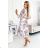 449-1 CARLA Pleated midi dress with buttons and long sleeves - roses on a white background
