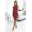 13-156 Sports dress with binding and pockets - burgundy + polka dots