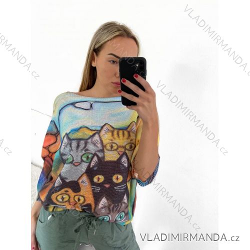 Oversize Slim Printed Long Sleeve Women's Plus Size Sweater (L/XL/2XL ONE SIZE) ITALIAN FASHION IMB23KITTEN