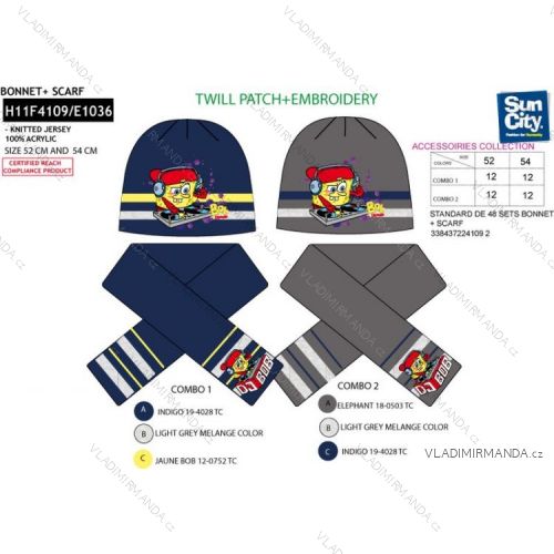 Set of spongebob scarf caps children's boys (52-54) SUN CITY H11F4109