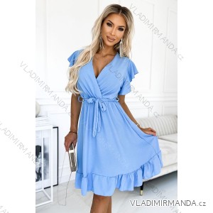 455-2 CORNELIA dress with frill, neckline and tie - light blue