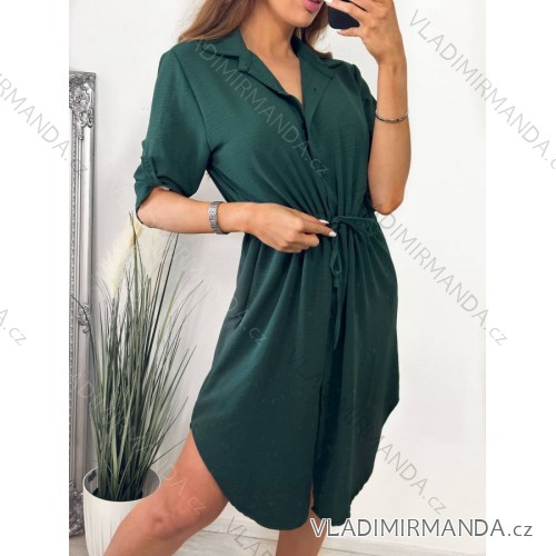 Šaty košilové 3/4 krátký rukáv dámské (S/M/L ONE SIZE) ITALSKÁ MÓDA IMC23025 L/XL Emerald