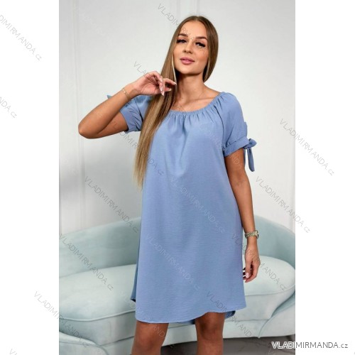 Light denim dress tied on the sleeves