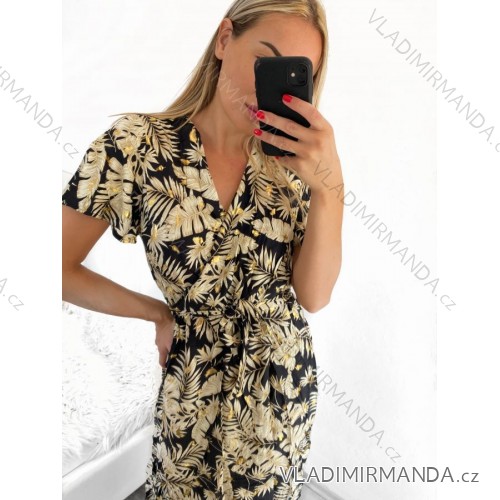 Women's Long Chiffon Short Sleeve Dress (S/M ONE SIZE) ITALIAN FASHION FMPZM23A081-13 L/XL světle béžová