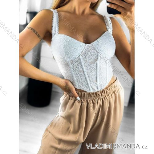 Women's Sleeveless Lace Crop Top (S/M ONE SIZE) ITALIAN FASHION IMPBB238665