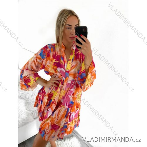 Shirt Dress Summer Oversize Long Sleeve Women's Plus Size (S/M/L/XL/2XL ONE SIZE) ITALIAN FASHION IM8239802-4/DR XL/2XL Orange