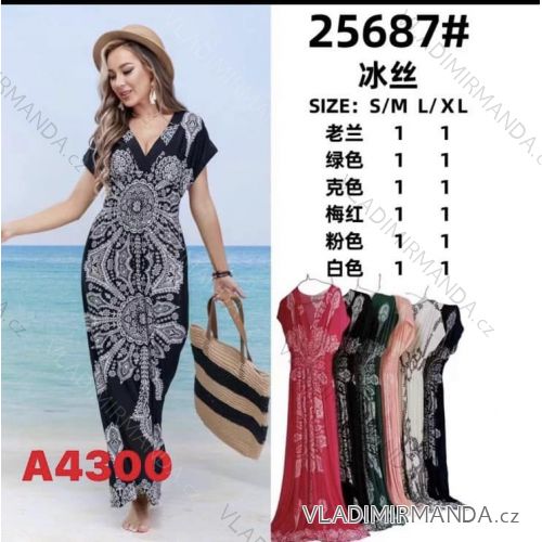 Women's long elegant icecool short sleeve dress (S/M, L/XL) AINUOSI ITALIAN FASHION IMB2325687