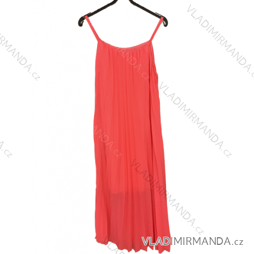 Women's Strappy Pleated Summer Chiffon Dress (S/M/L/XL ONE SIZE) ITALIAN FASHION IMC22468/DR M/L neon pink