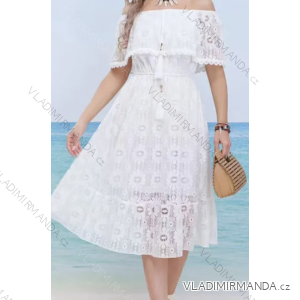 Women's Summer Boho Lace Carmen Short Sleeve Dress (S/M ONE SIZE) ITALIAN FASHION IMPEM2325899