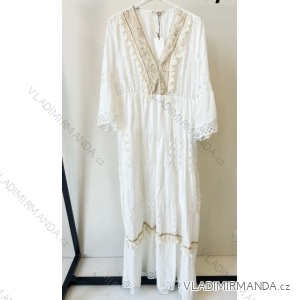 Women's Long Summer Boho Lace 3/4 Long Sleeve Dress (S/M ONE SIZE) ITALIAN FASHION IMPEM235688