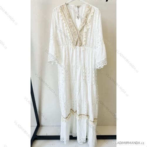 Women's Long Summer Boho Lace 3/4 Long Sleeve Dress (S/M ONE SIZE) ITALIAN FASHION IMPEM235688