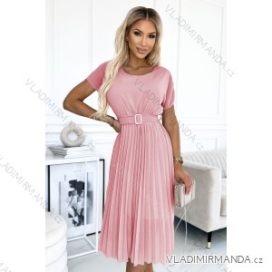 465-3 MIA Pleated midi dress with a wide belt - dirty pink