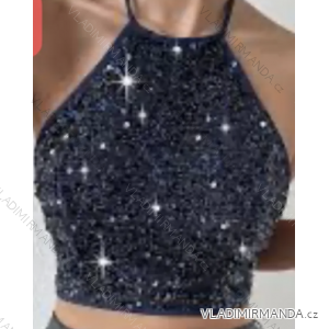 Women's Sleeveless Sparkly Sequin Crop Top (S/M ONE SIZE) ITALIAN FASHION IMPBB23O6292