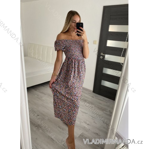 Šaty carmen žabičkované letní krátký rukáv dámské (S/M/L ONE SIZE) ITALSKÁ MÓDA IM422545 dark blue S/M