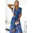 473-1 ARIA Long dress with a neckline and short sleeves - blue with flowers