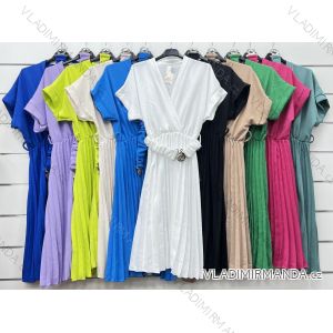 Women's Summer Pleated Dress with Belt Short Sleeve (S/M ONE SIZE) ITALIAN FASHION IMWP232489