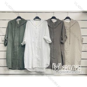 Women's Oversized Shirt Linen Hooded Long Sleeve Dress (S/M/L ONE SIZE) ITALIAN FASHION IMWMY232529