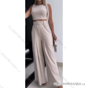 Women's Summer Long Pants and Sleeveless Crop Top Set (S/M ONE SIZE) ITALIAN FASHION IMPGM233867/3868