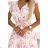 374-6 POLINA Pleated dress with a neckline and frills - pink flowers
