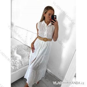 Women's Long Elegant Lace Shirt Dress With Belt Sleeveless (S/M ONE SIZE) ITALIAN FASHION IMWGB231751