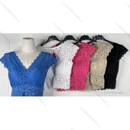 Women's Short Sleeve Lace Crop Top (S/M ONE SIZE) ITALIAN FASHION IMPBB23W3208