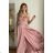 Women's Plus Size (42-46) Long Elegant Party Sleeveless Dress POLISH FASHION PMLBC23265-10 pink 34