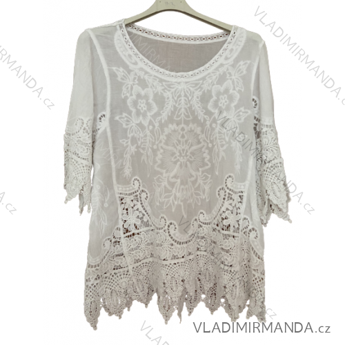 Cotton lace tunic 3/4 sleeve women (uni s / l) ITALIAN FASHION IMB22JOLA M / L white