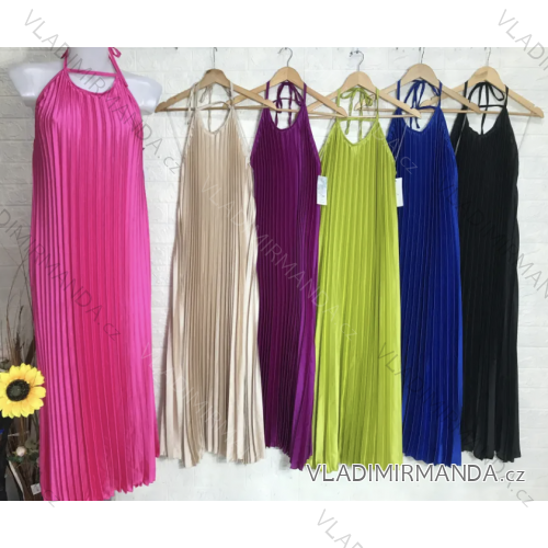 Women's long pleated summer dress with straps (S/M ONE SIZE) ITALIAN FASHION IMPGM2323160