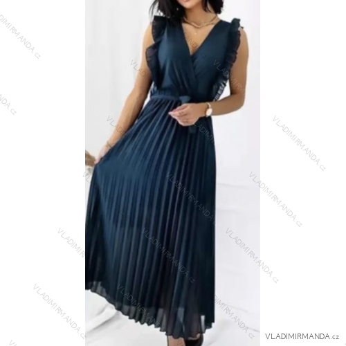 Women's Long Summer Elegant Pleated Sleeveless Dress (S/M ONE SIZE) ITALIAN FASHION IMPGM236161