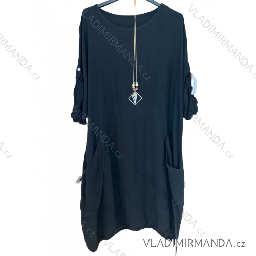 Women's Short Sleeve Oversized Dress (S/M ONE SIZE) ITALIAN FASHION IMWY23061 3xl / 4xl black