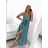 Long summer satin dress with straps women with belt (UNI S / M) ITALIAN FASHION IMM22INFINITE