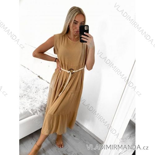 Women's Long Dress with Belt Short Sleeve (S/M ONE SIZE) ITALIAN FASHION IMWA231210