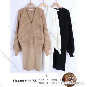 Women's Long Elegant Long Sleeve Knitted Dress (S/M ONE SIZE) FRENCH FASHION FMWT23FT56303