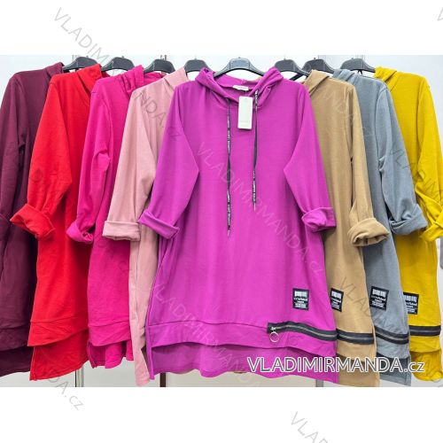 Women's Plus Size Long Sleeve Hooded Sweatshirt Dress (2XL/3XL ONE SIZE) ITALIAN FASHION IM423617