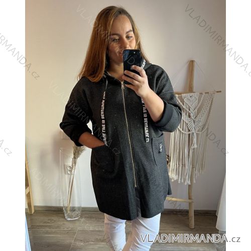 Kabátek oversize na zip s kapucí dámský (S/M/L ONE SIZE) ITALSKá MóDA IM322260 2XL/3XL dark grey