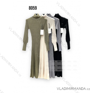 Women's Long Sleeve Turtleneck Knitted Long Dress (S/M ONE SIZE) ITALIAN FASHION IMPHD238059-1