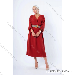 Women's Long Sleeve Belted Long Dress (S/M ONE SIZE) ITALIAN FASHION IMPLI236060